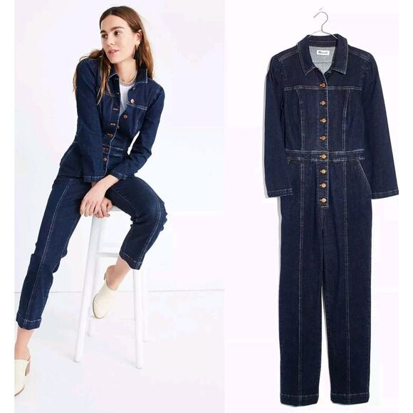 Madewell Pants - Madewell Puff Sleeve Denim Blue Jumpsuit Size Medium Pristine